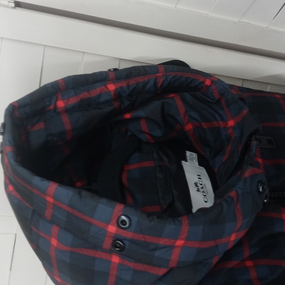 Coach Riley Duck Feather Down Plaid Hooded Puffer Vest - Picture 5 of 7